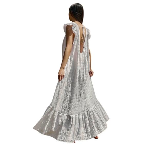 Free People Kyra Open Back Short Sleeve Maxi Shift Boho Dress White Large - Picture 3 of 12